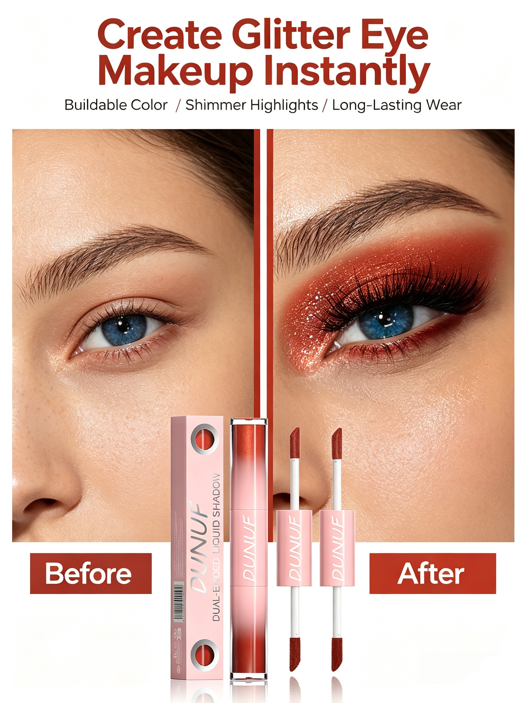 Dual-Ended Liquid Eyeshadow 01 - Maroon Shimmer and Glitter Eye Makeup Pen