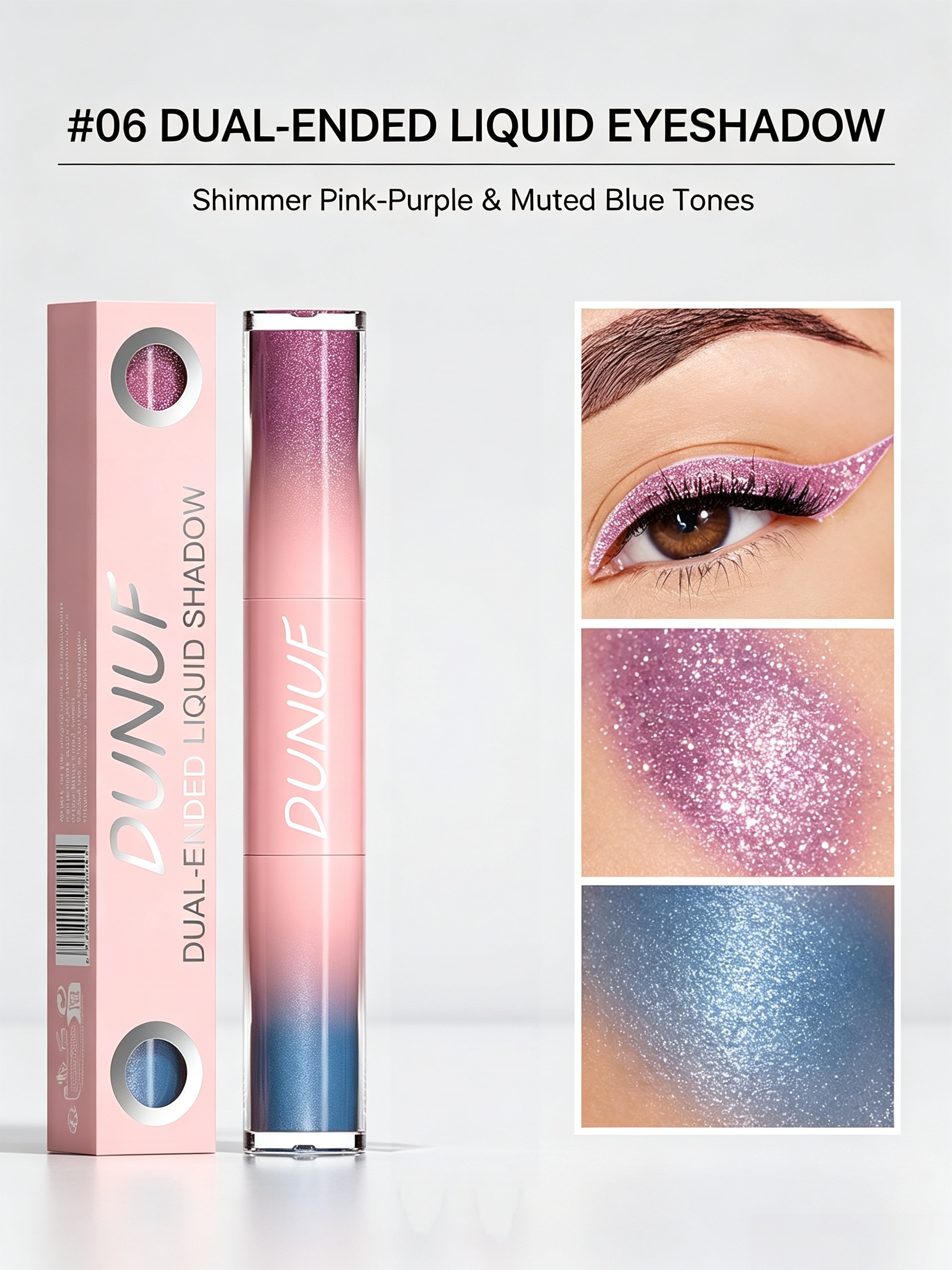 06 Dual-Ended Liquid Eyeshadow - Shimmer Pink-Purple and Muted Blue Glitter