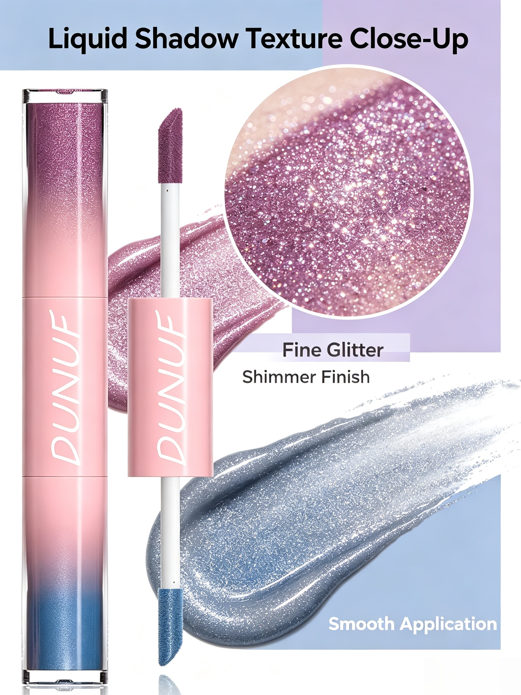 06 Dual-Ended Liquid Eyeshadow - Shimmer Pink-Purple and Muted Blue Glitter