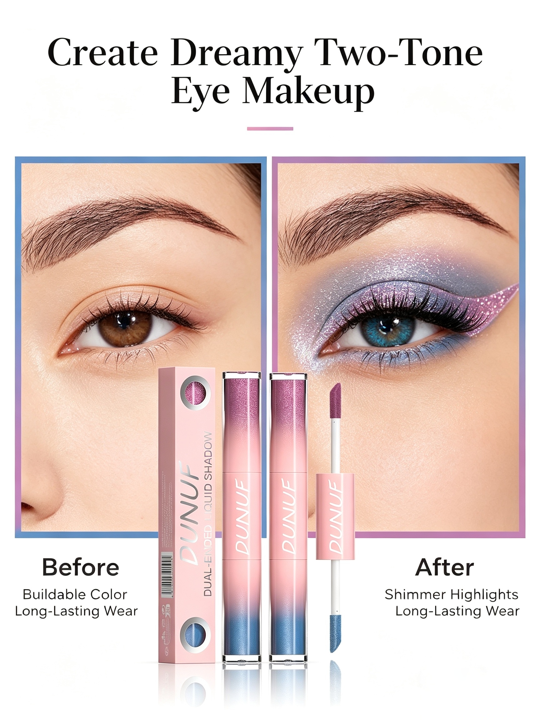 06 Dual-Ended Liquid Eyeshadow - Shimmer Pink-Purple and Muted Blue Glitter