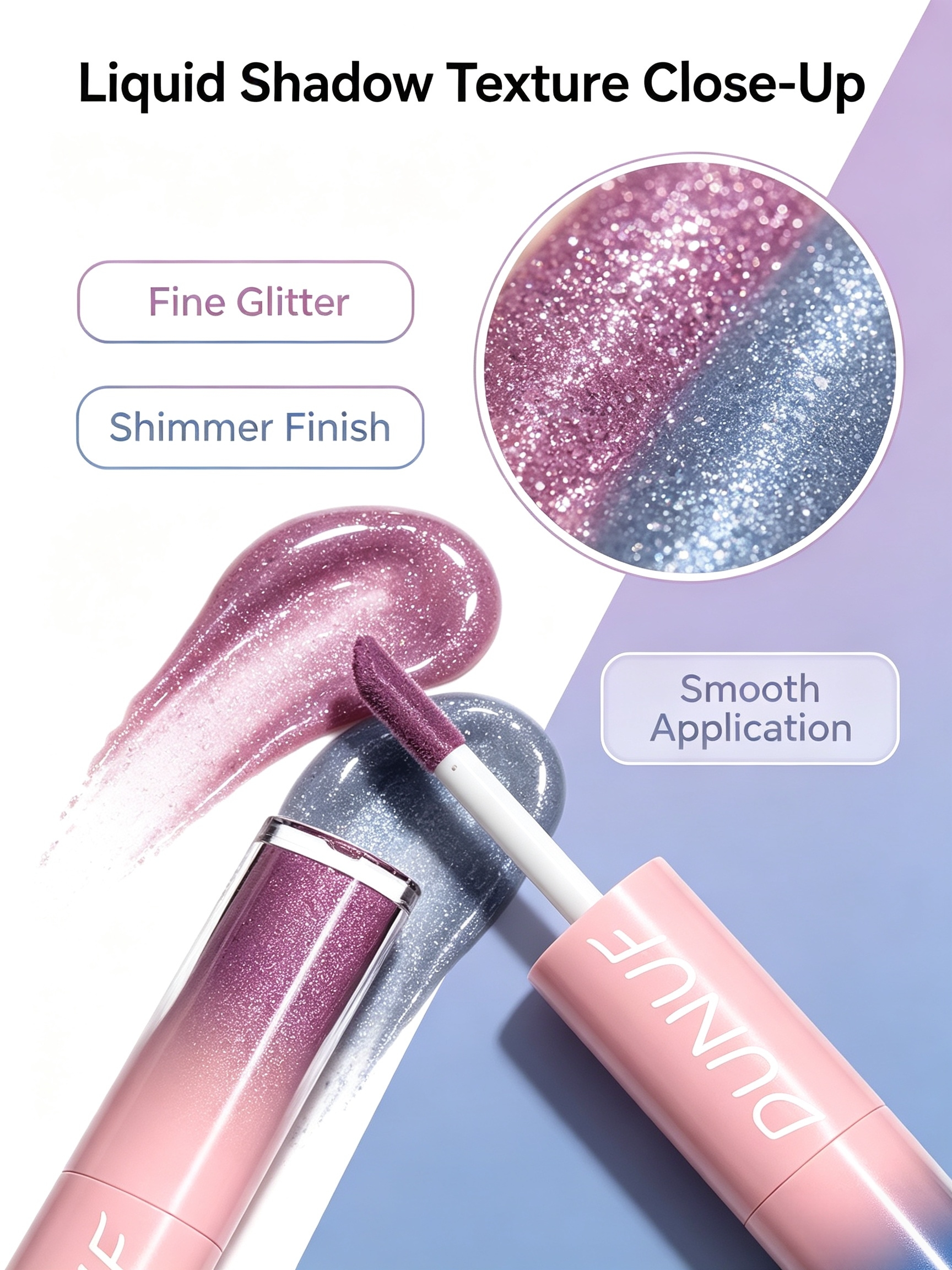 06 Dual-Ended Liquid Eyeshadow - Shimmer Pink-Purple and Muted Blue Glitter