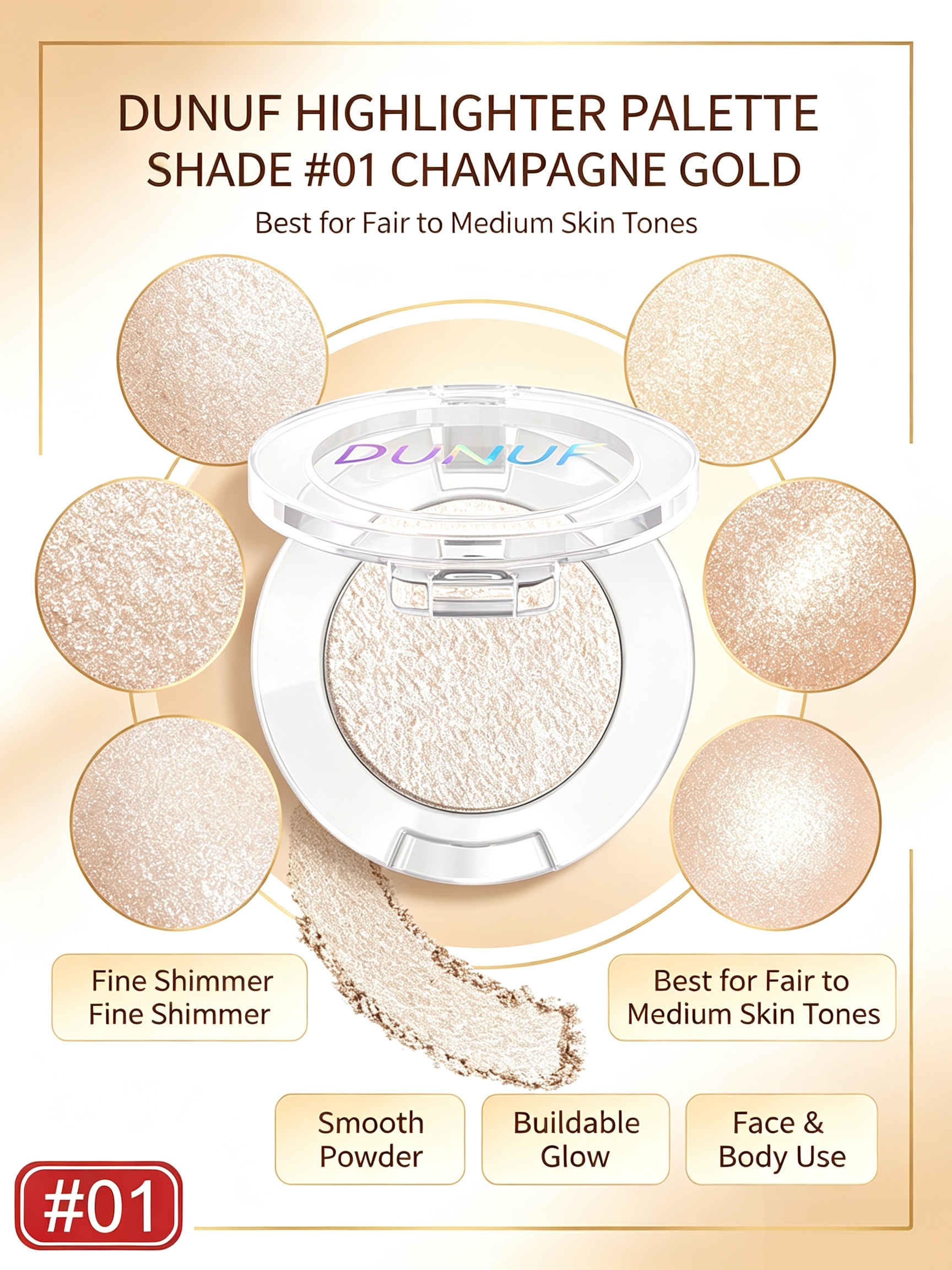 Champagne Glow Face and Body Highlighter - 01 Fine Shimmer for Radiant Skin