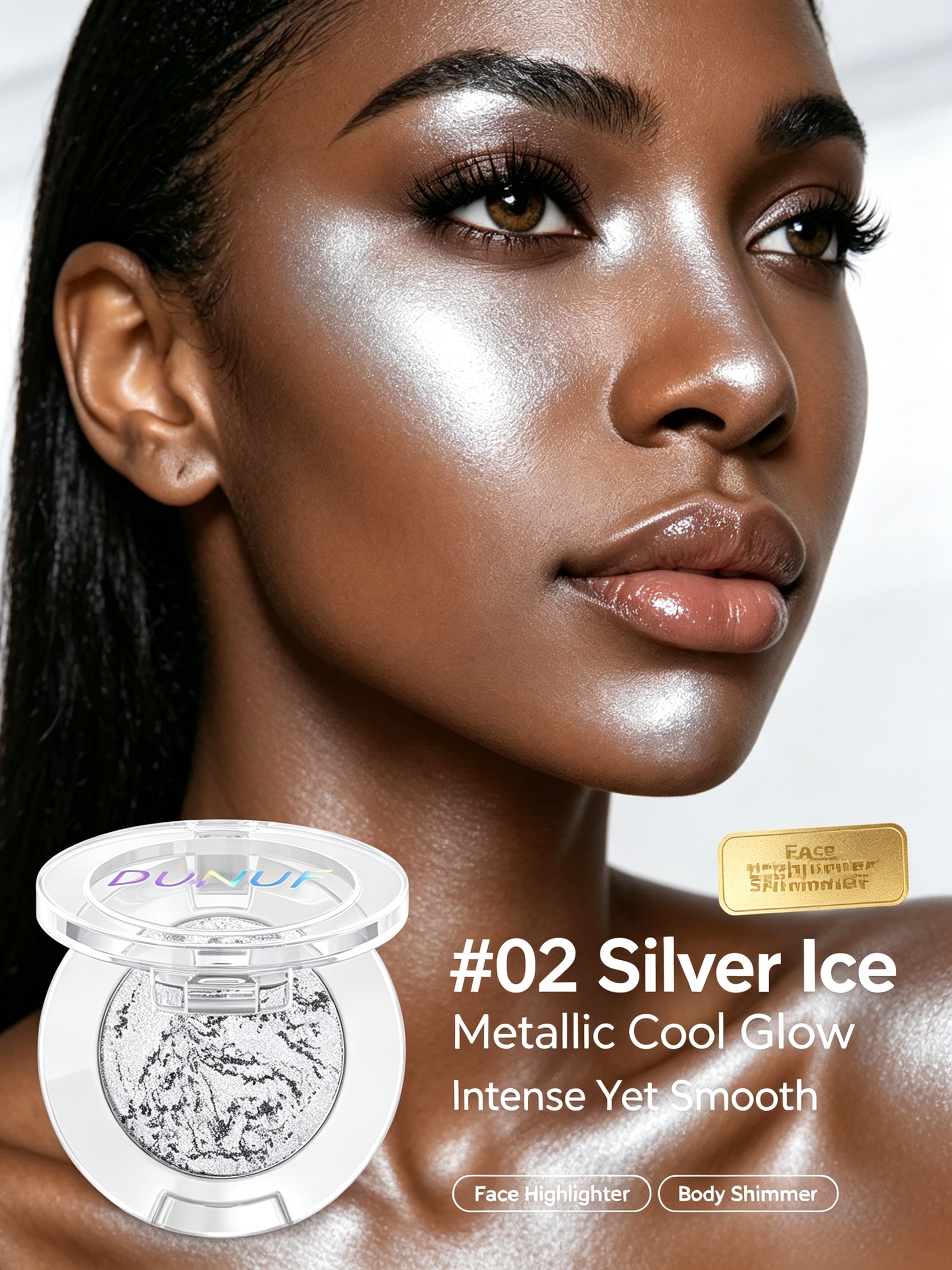 Silver Ice Glow Metallic Highlighter Powder - 02 Shimmer for Radiant Skin