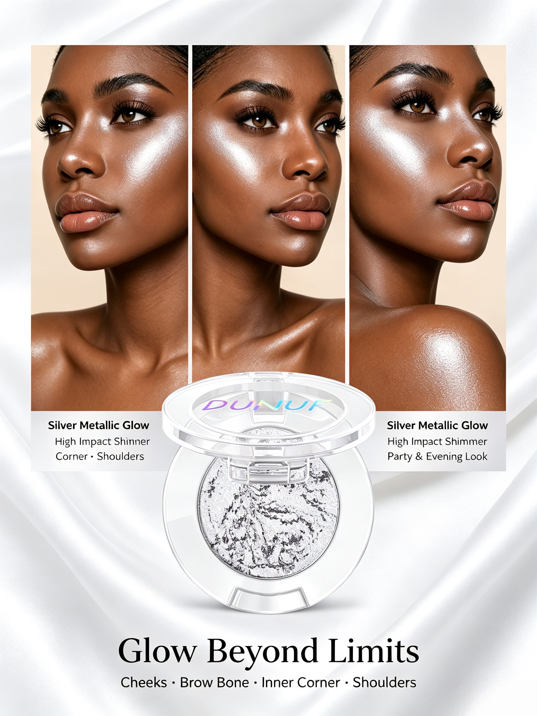 Silver Ice Glow Metallic Highlighter Powder - 02 Shimmer for Radiant Skin