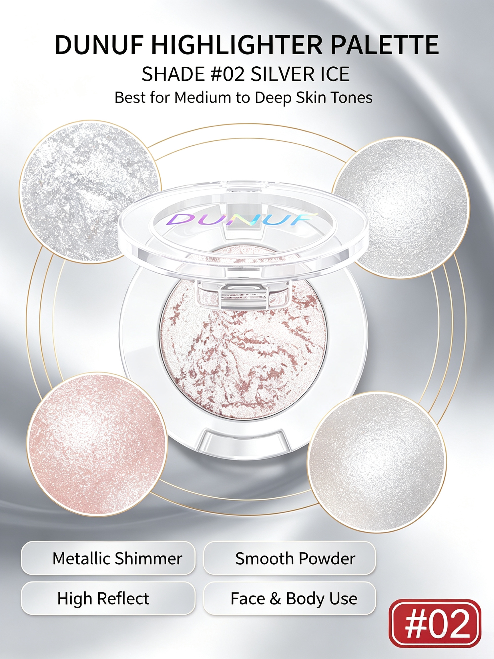 Silver Ice Glow Metallic Highlighter Powder - 02 Shimmer for Radiant Skin