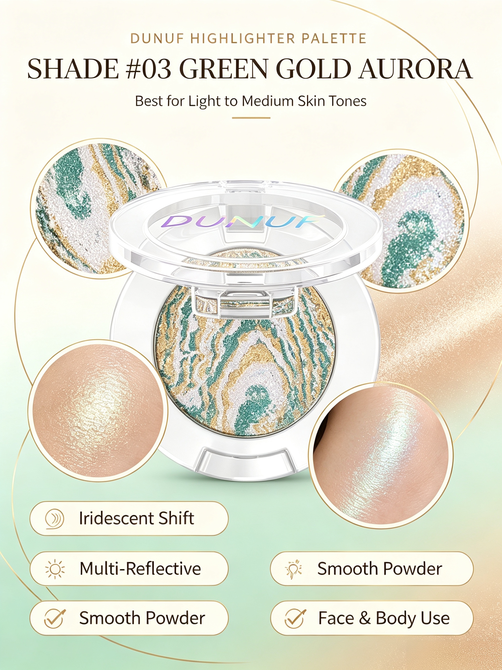 03 Aurora Glow Multichrome Highlighter - Green Gold Pearl Shifting Face and Body Makeup