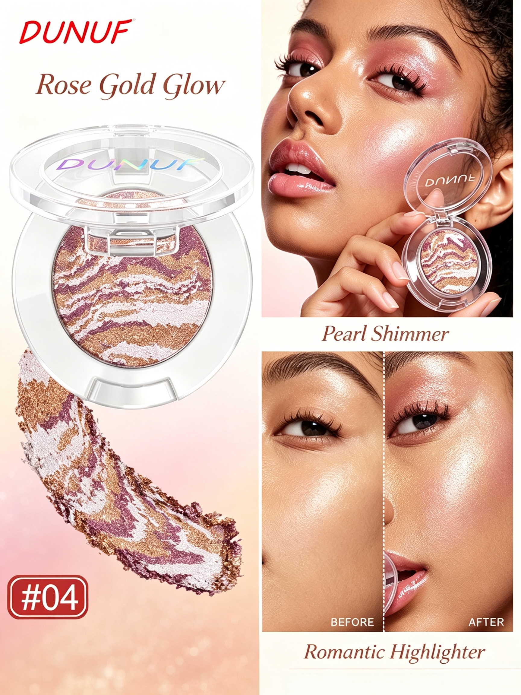 Rose Gold Glow Marbled Highlighter - 04 Shimmer and Brighten Face Makeup