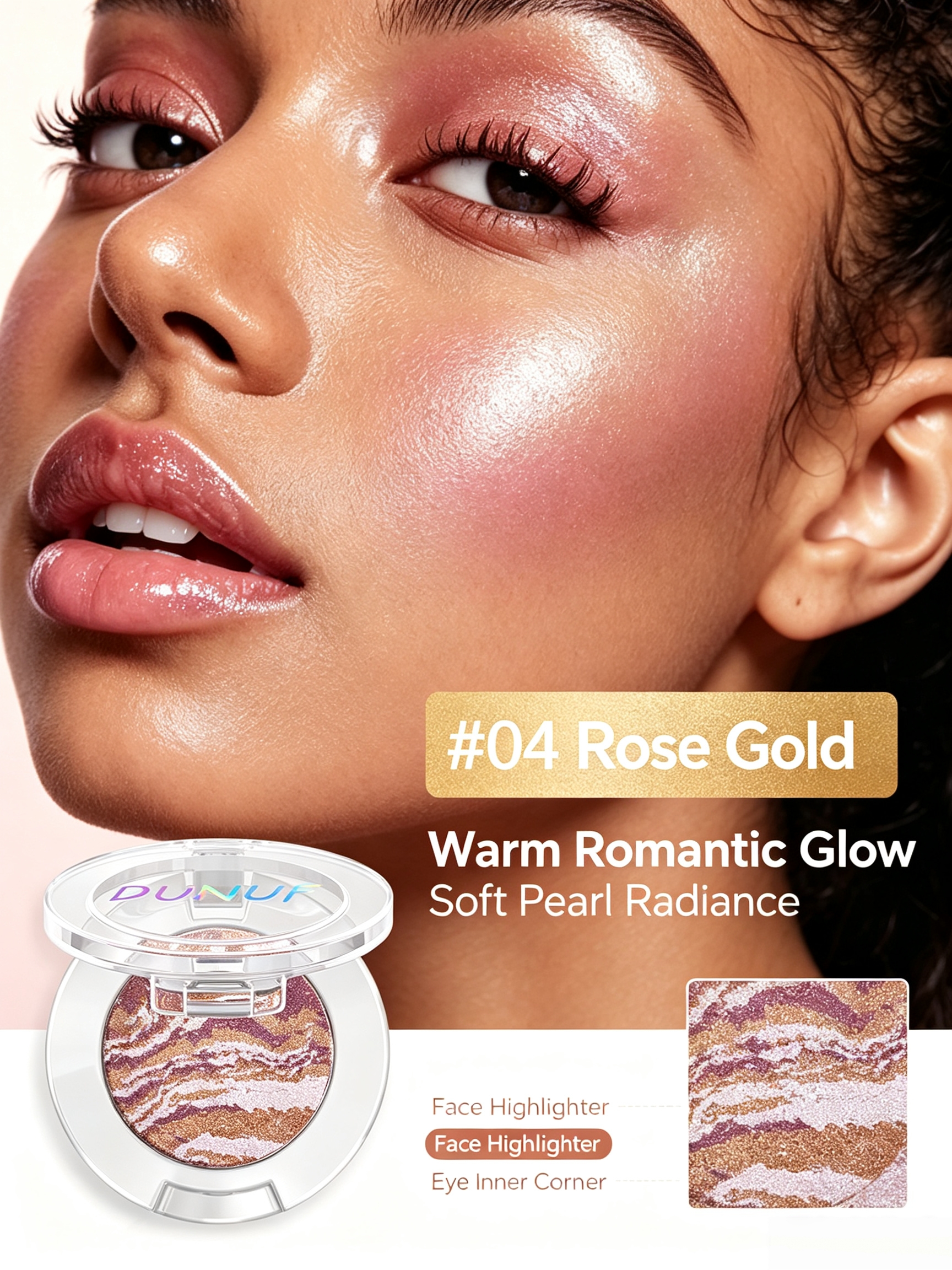 Rose Gold Glow Marbled Highlighter - 04 Shimmer and Brighten Face Makeup