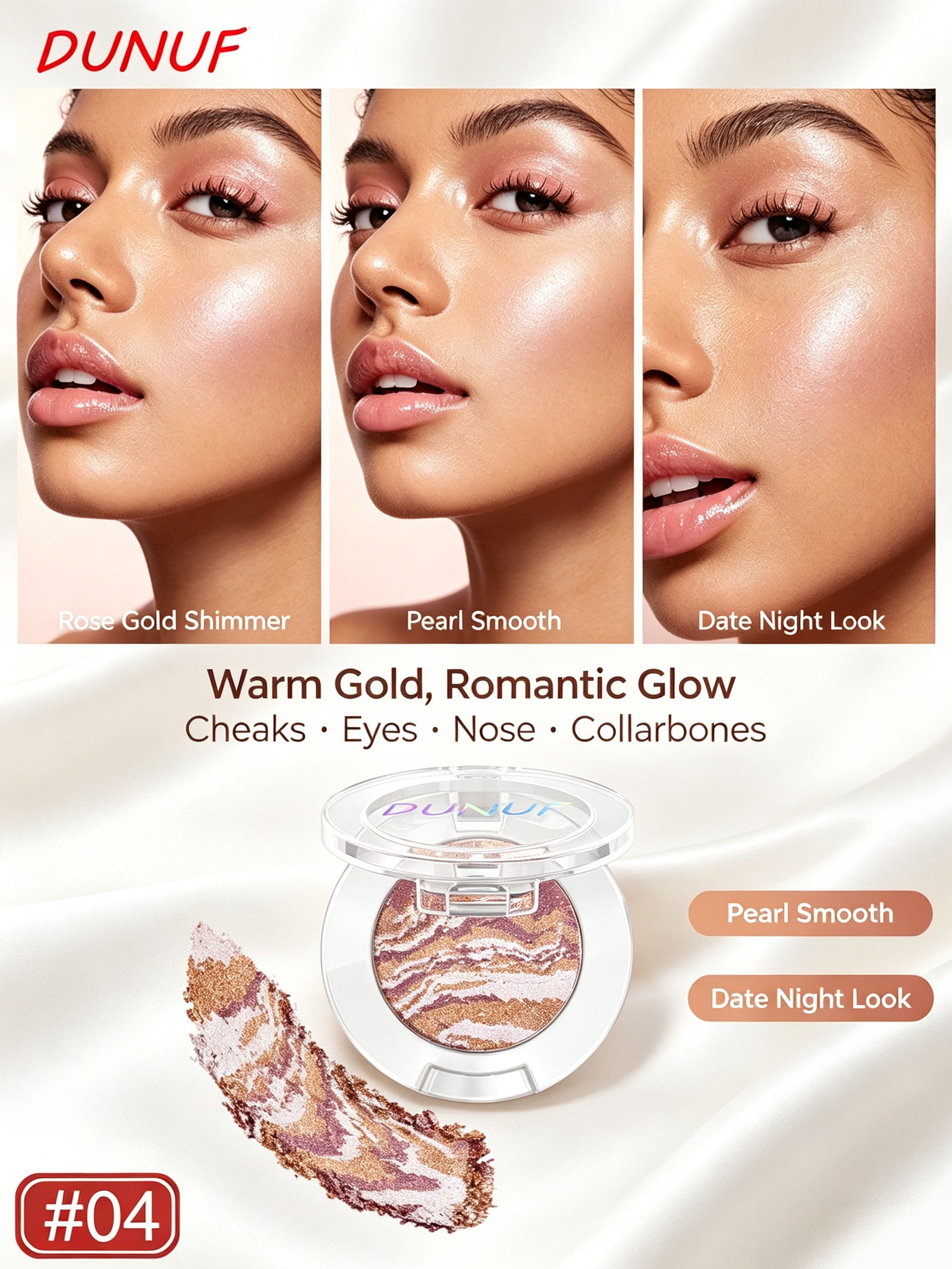 Rose Gold Glow Marbled Highlighter - 04 Shimmer and Brighten Face Makeup