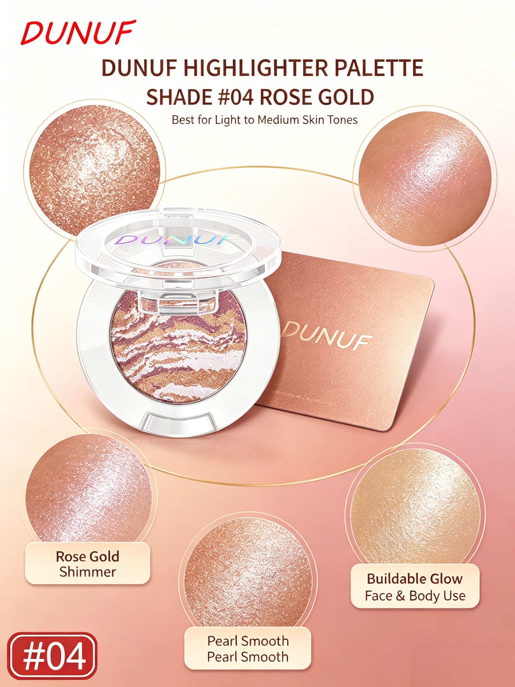 Rose Gold Glow Marbled Highlighter - 04 Shimmer and Brighten Face Makeup