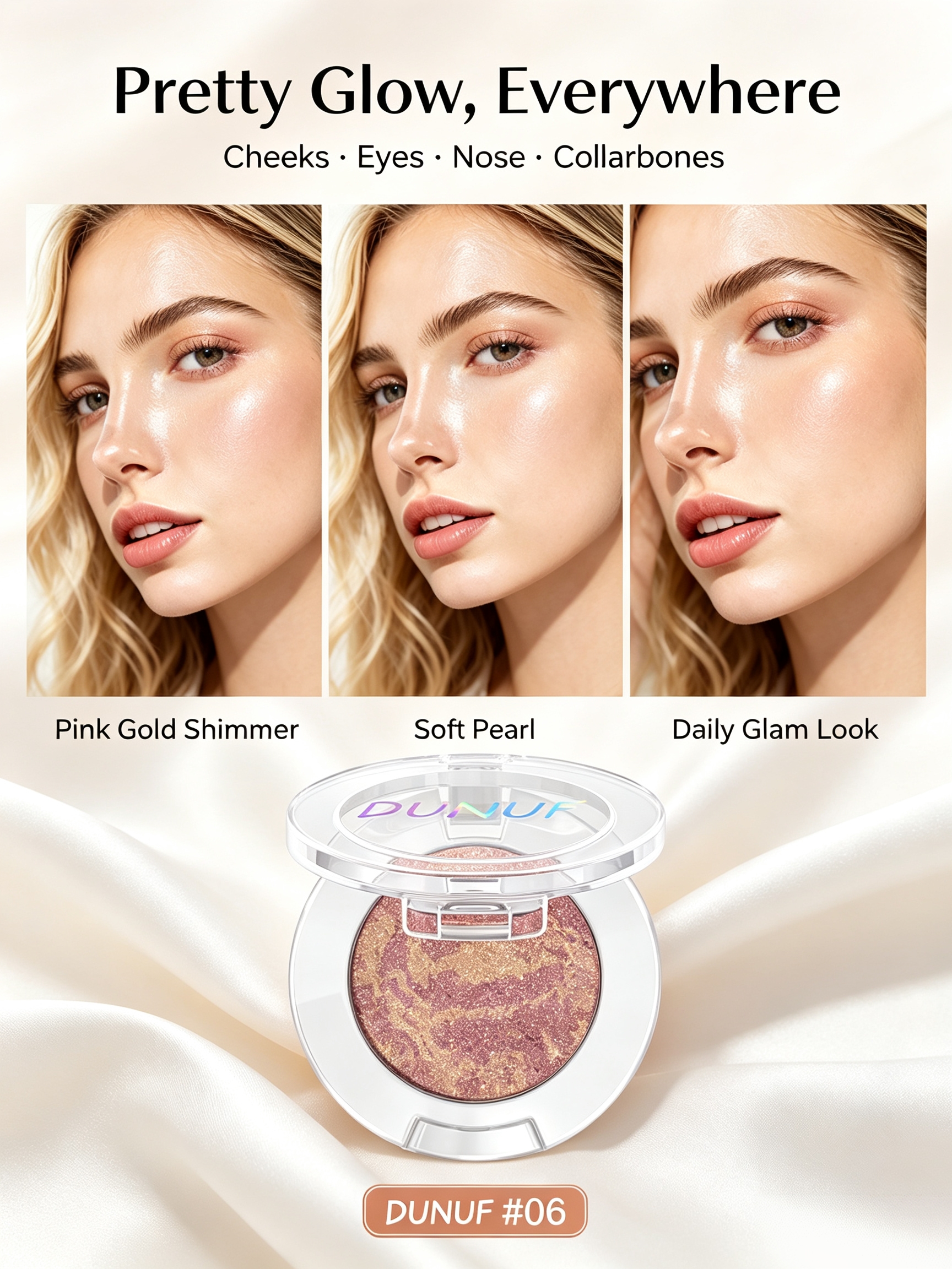 Pink Gold Glow Baked Highlighter 06 - Soft Pearl Shimmer for Radiant Skin