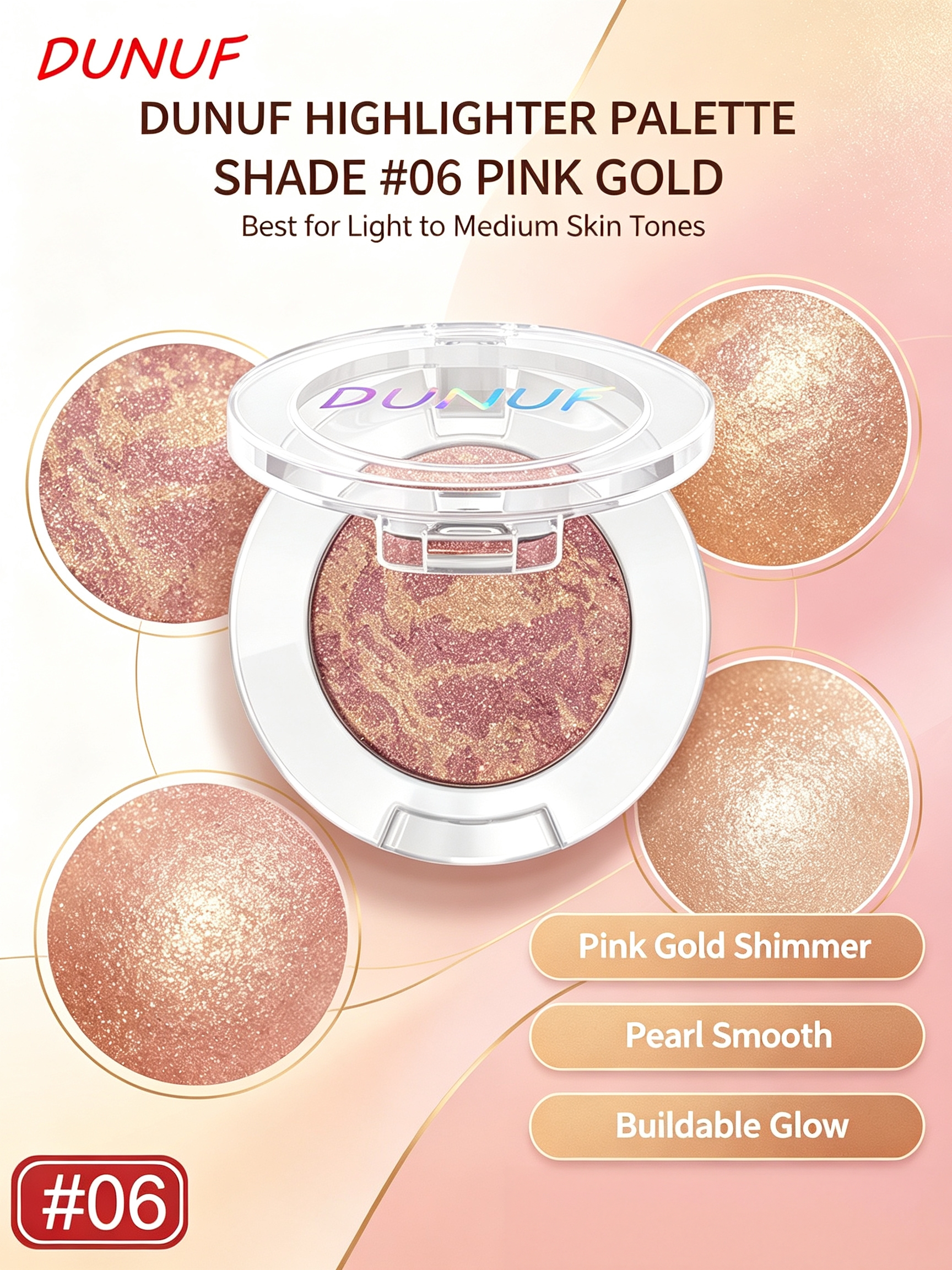 Pink Gold Glow Baked Highlighter 06 - Soft Pearl Shimmer for Radiant Skin