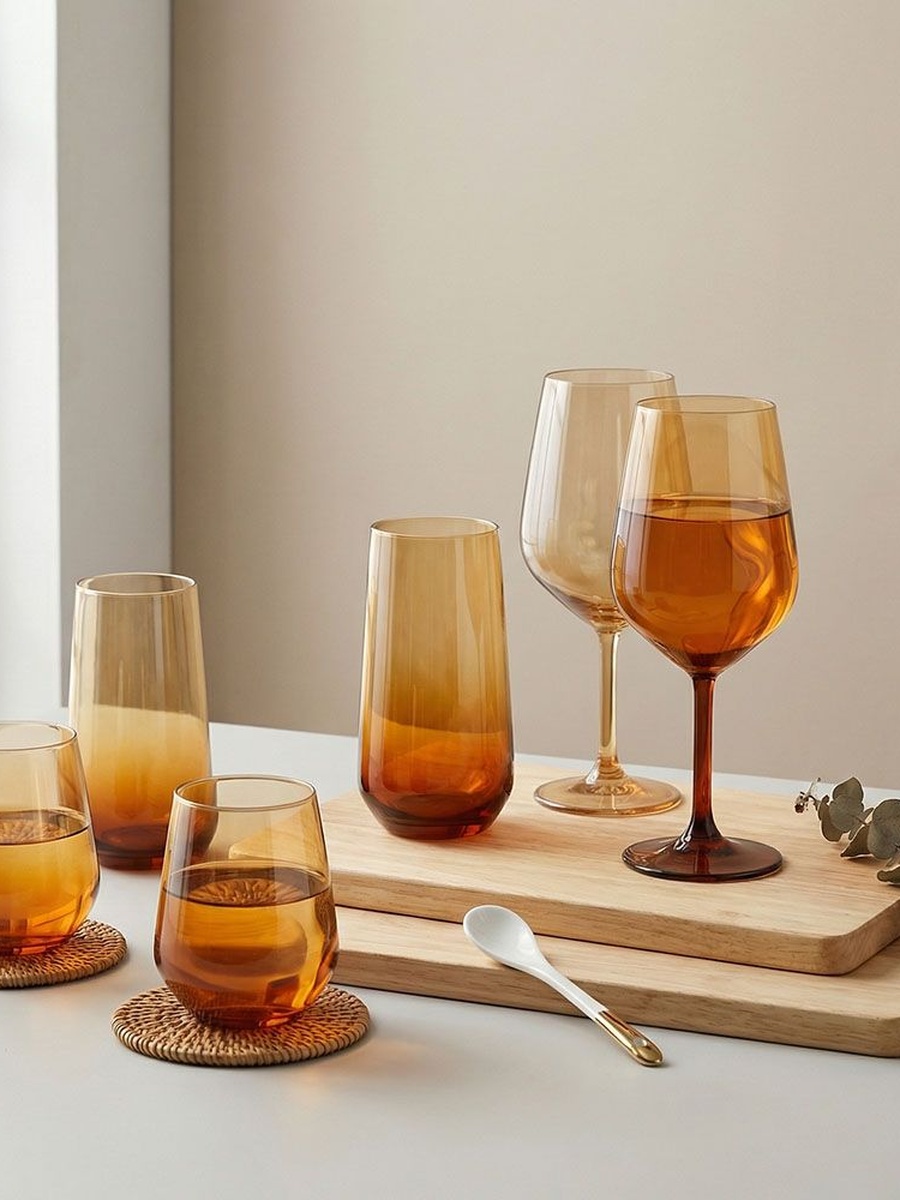 Rakle 4 - Piece Hi Ball Glass Set 470ml, Amber, Glassware For Dining Table Water Juice And Guest Serving