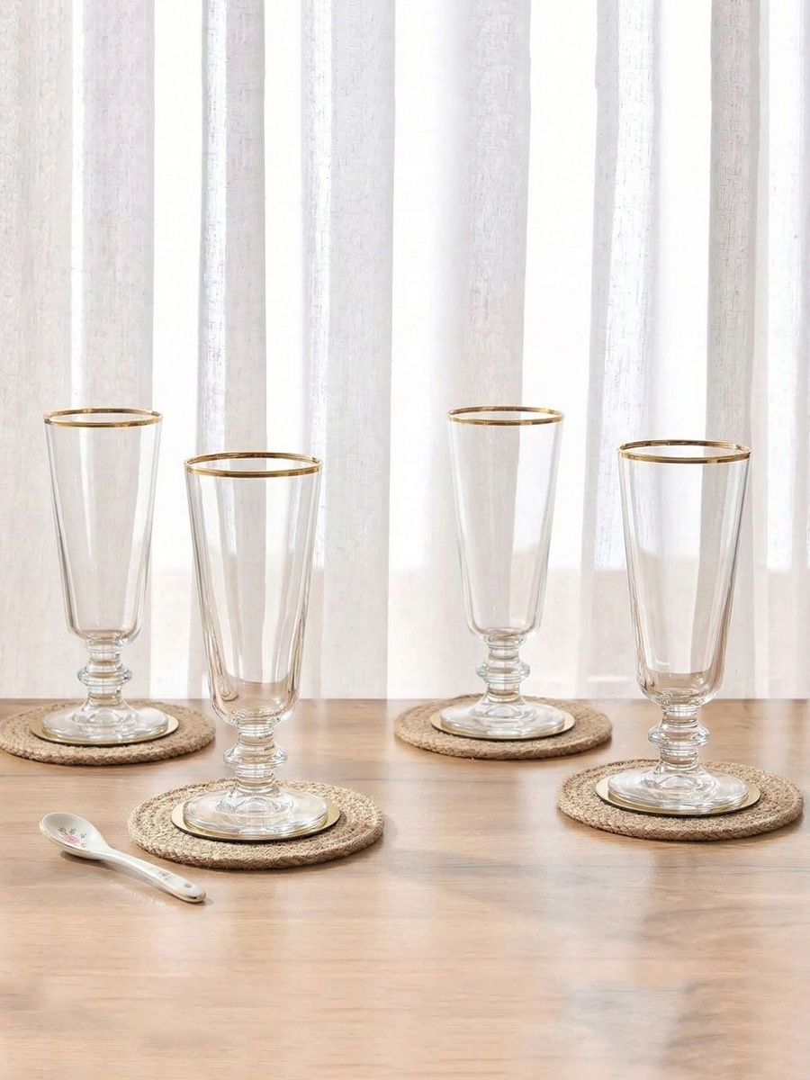 Rakle 4 - Piece Short Stem Glass Set 180ml, Gold, Glassware For Dining Table Water Juice And Guest Serving