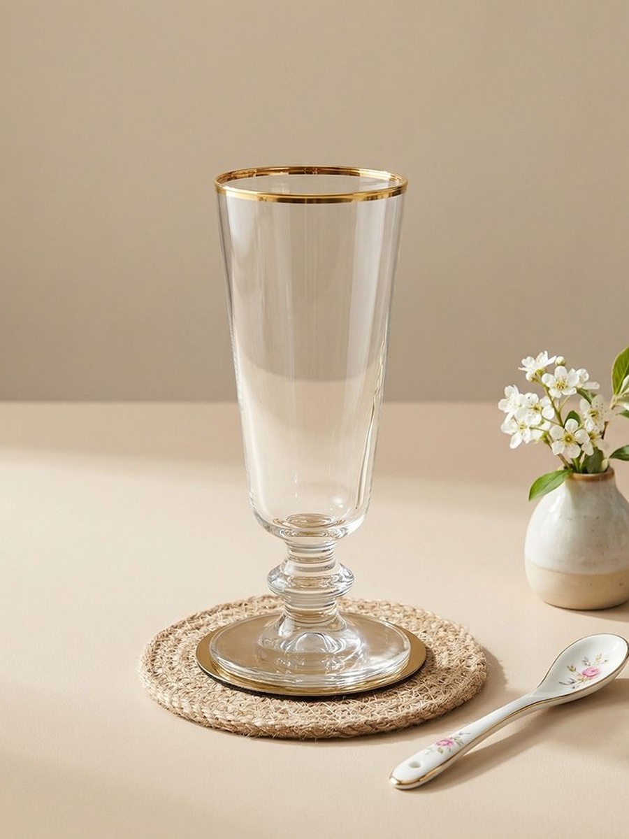Rakle 4 - Piece Short Stem Glass Set 180ml, Gold, Glassware For Dining Table Water Juice And Guest Serving