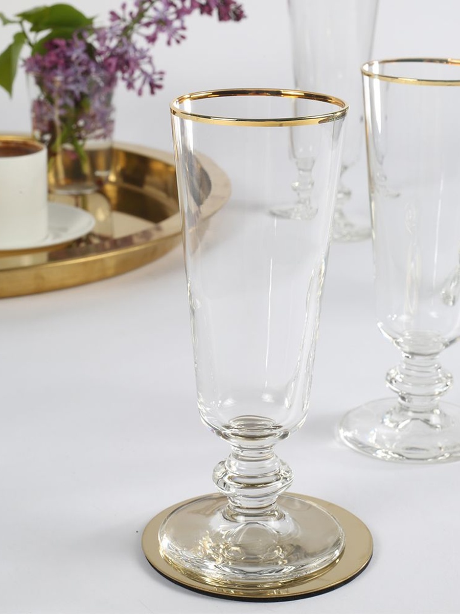 Rakle 4 - Piece Short Stem Glass Set 180ml, Gold, Glassware For Dining Table Water Juice And Guest Serving