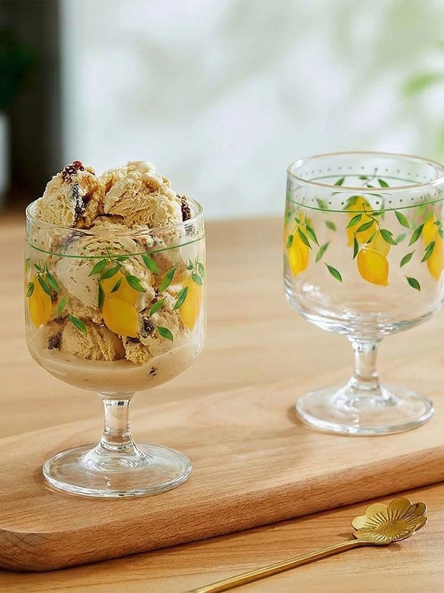 Rakle 4 - Piece Ice Cream Glass Cup Set 300ml, Yellow, Glassware For Dining Table Water Juice And Guest Serving