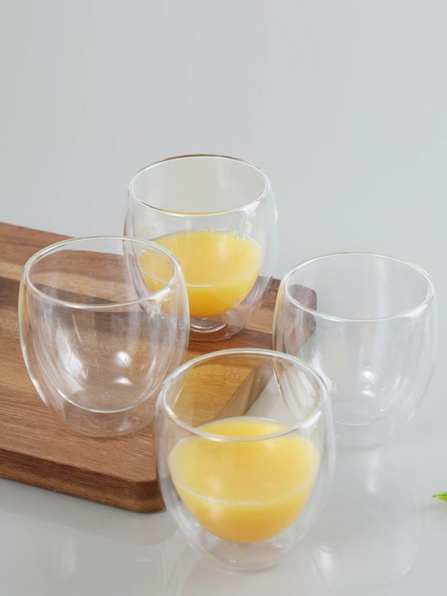 Neoflam 4 - Piece Double Wall Borosilicate Glass Set-150ml, White, Glassware For Dining Table Water Juice And Guest Serving