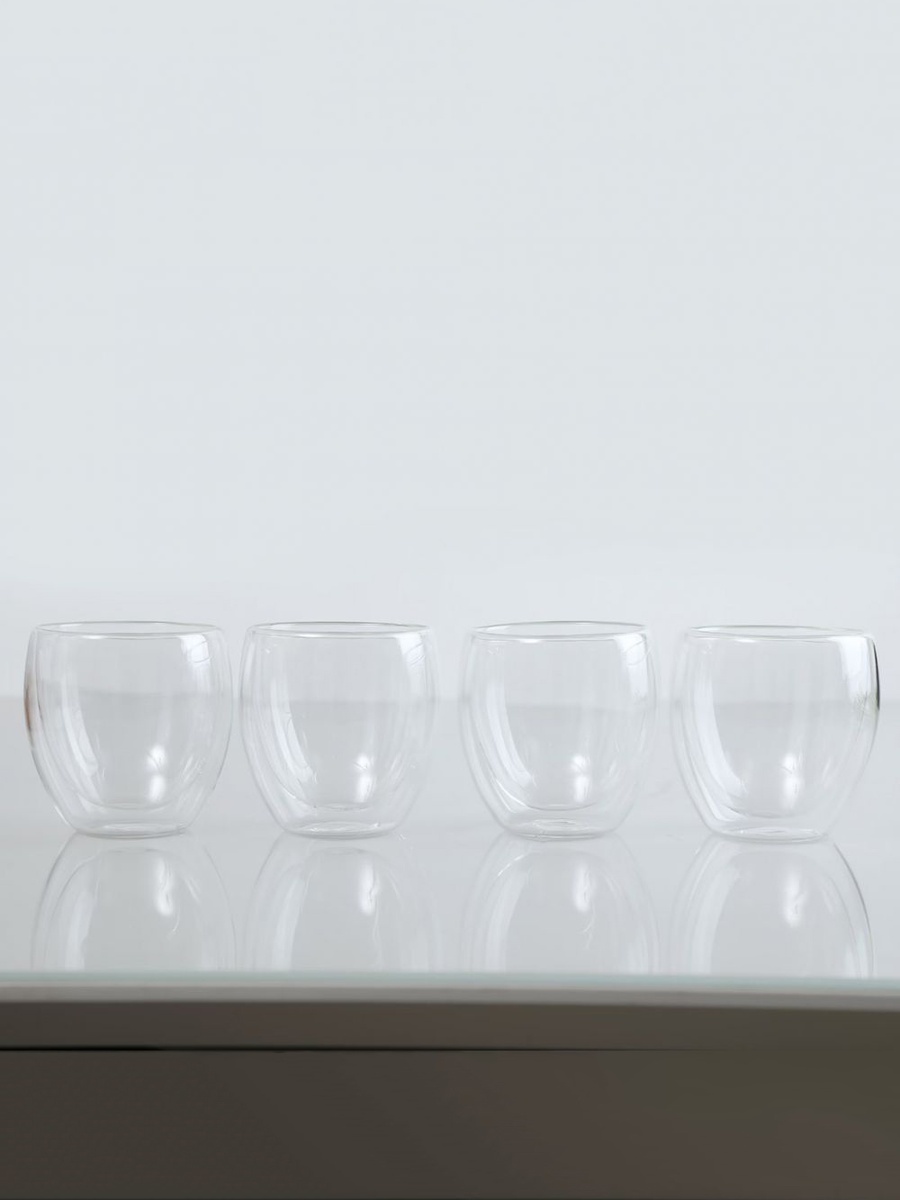 Neoflam 4 - Piece Double Wall Borosilicate Glass Set-150ml, White, Glassware For Dining Table Water Juice And Guest Serving