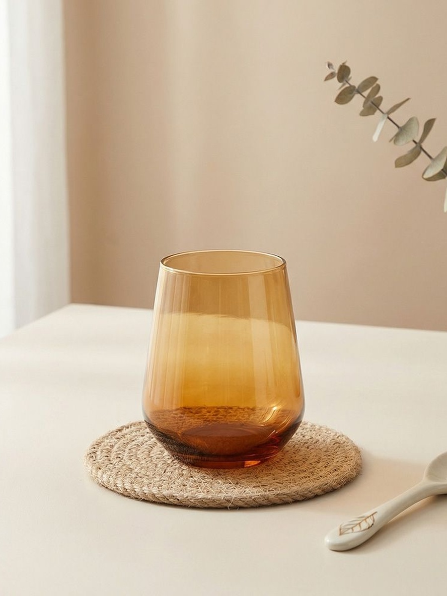 Rakle 4 - Piece Tumbler Glass Set 425ml, Amber, Glassware For Dining Table Water Juice And Guest Serving