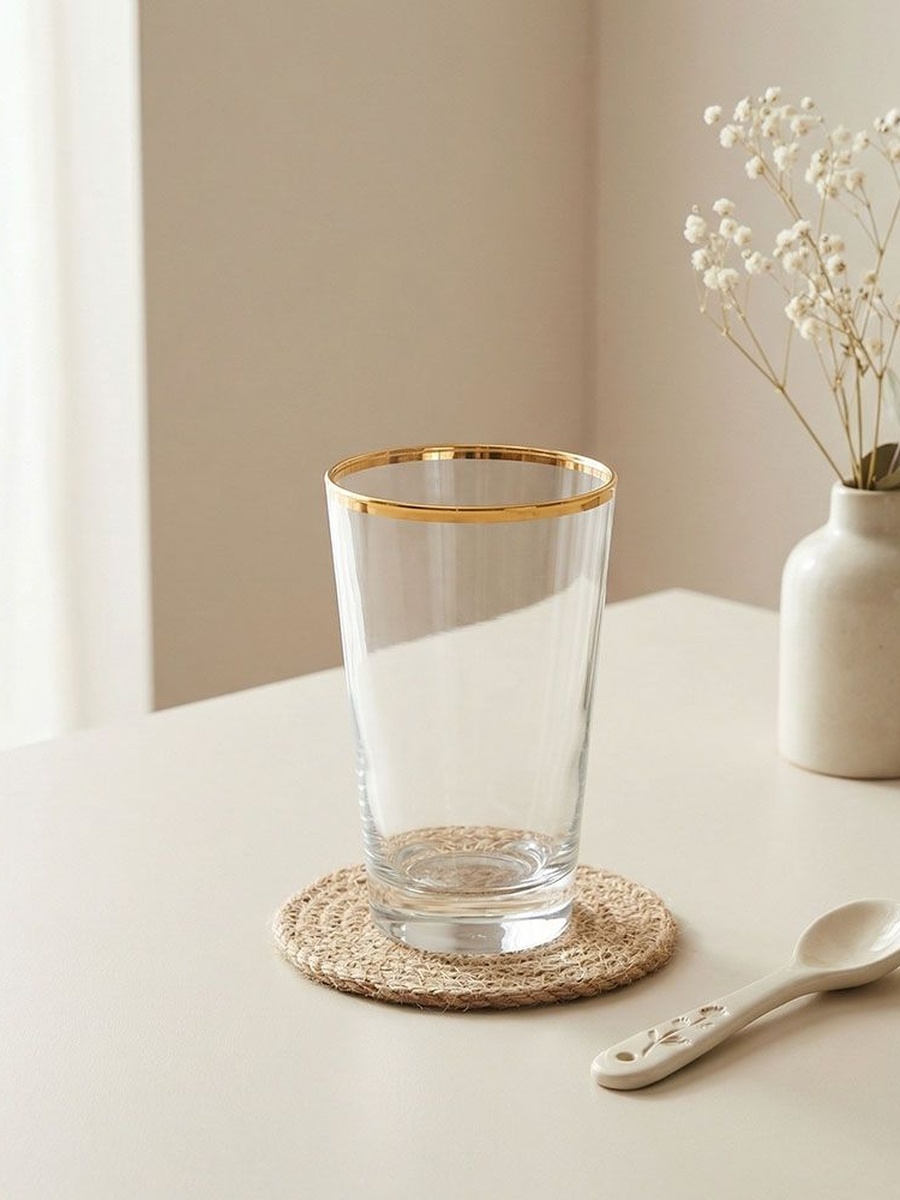 Rakle 4 - Piece Tumbler Glass Set 300ml, Gold, Glassware For Dining Table Water Juice And Guest Serving