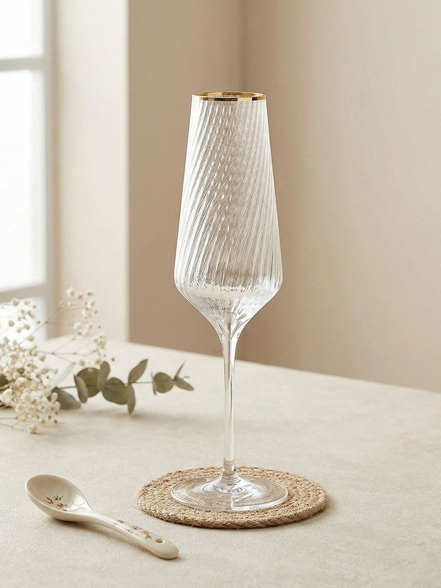 Rakle 4 - Piece Footed Flute Glass Set 180ml, Gold, Glassware For Dining Table Water Juice And Guest Serving