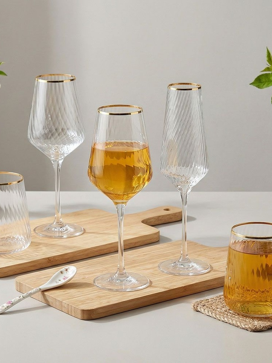 Rakle 4 - Piece Footed Flute Glass Set 180ml, Gold, Glassware For Dining Table Water Juice And Guest Serving