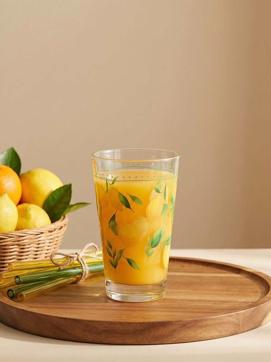 Rakle 4 - Piece Hi - Ball Glass Set 395ml, Yellow, Glassware For Dining Table Water Juice And Guest Serving