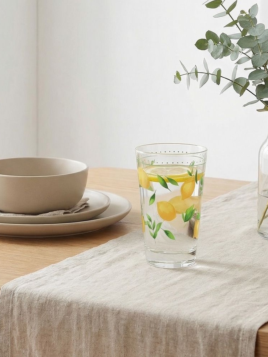 Rakle 4 - Piece Hi - Ball Glass Set 395ml, Yellow, Glassware For Dining Table Water Juice And Guest Serving