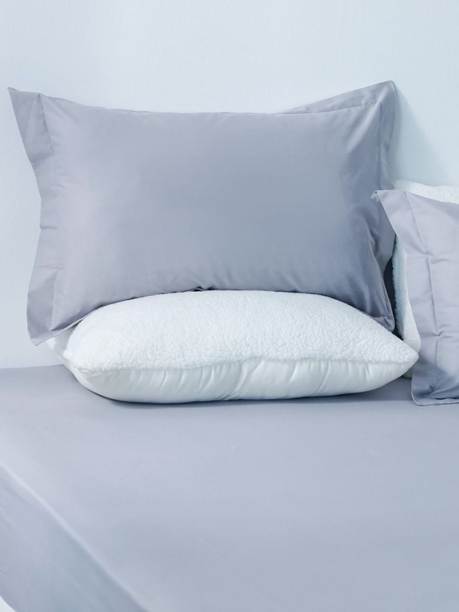 Bliss 3 - Piece Cotton Super King Fitted Sheet Set - Grey-200x200 + 35 cm, 50x75cm, 100% Cotton - 144 Tc