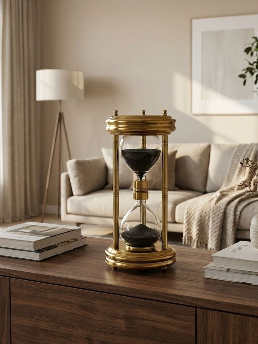 Royalus Decorative Hourglass Black Sand 32.5Hcm, Brown, Glass And Sand, Glassware For Dining Table Water Juice And Guest Serving