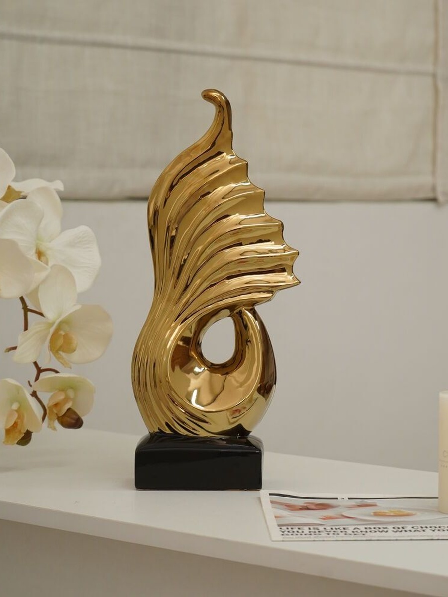 Liana Abstract Gold 15.3x7.8x36.5cm, Stoneware, Decorative Figurine For Tabletop Shelf Console And Home Styling