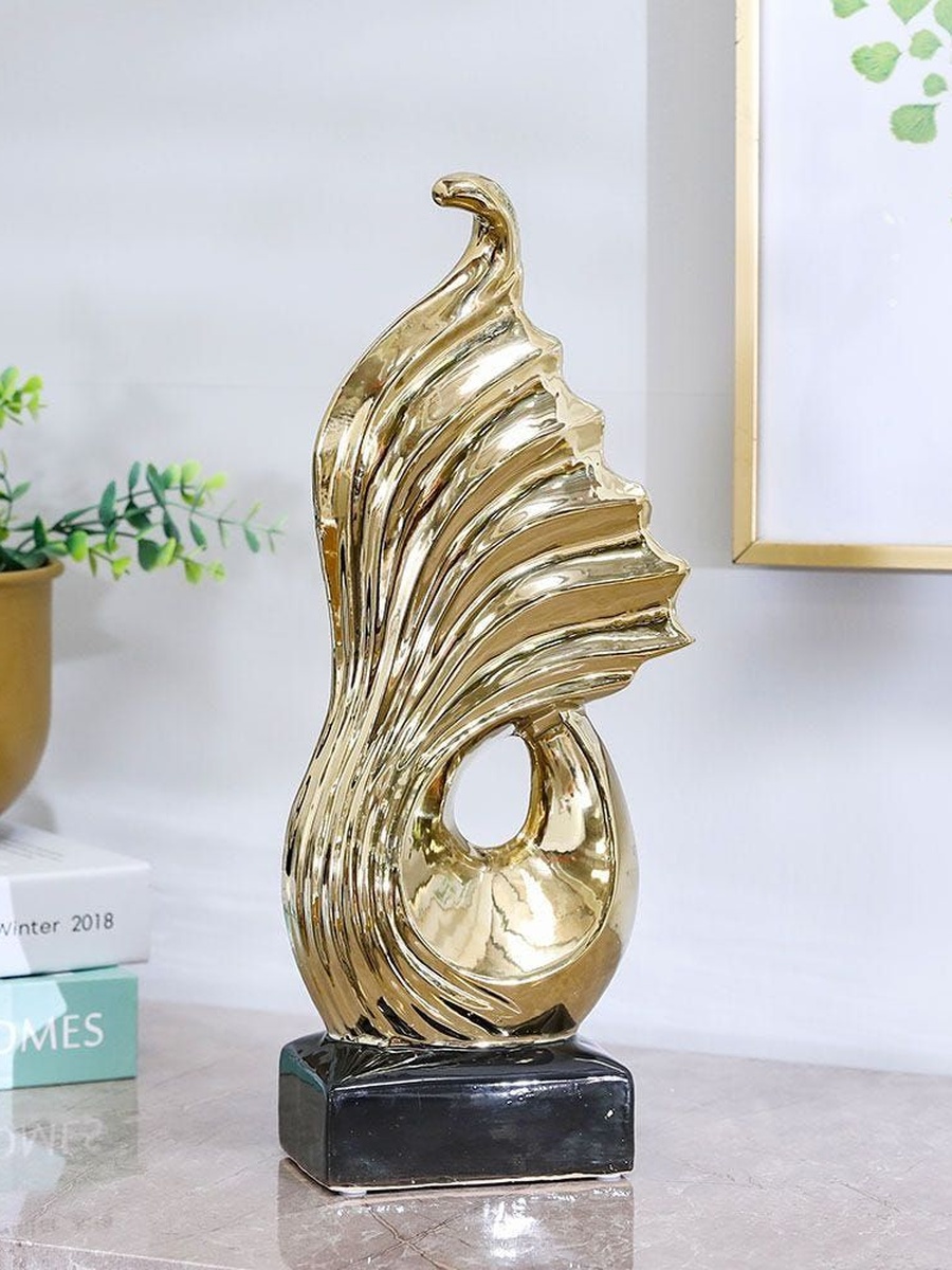 Liana Abstract Gold 15.3x7.8x36.5cm, Stoneware, Decorative Figurine For Tabletop Shelf Console And Home Styling