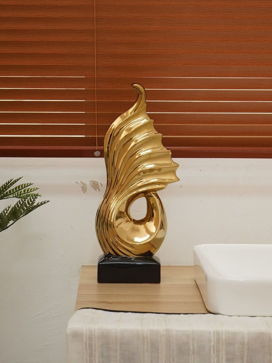 Liana Abstract Gold 15.3x7.8x36.5cm, Stoneware, Decorative Figurine For Tabletop Shelf Console And Home Styling