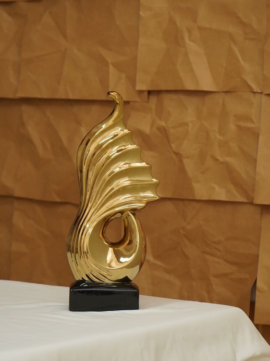 Liana Abstract Gold 15.3x7.8x36.5cm, Stoneware, Decorative Figurine For Tabletop Shelf Console And Home Styling