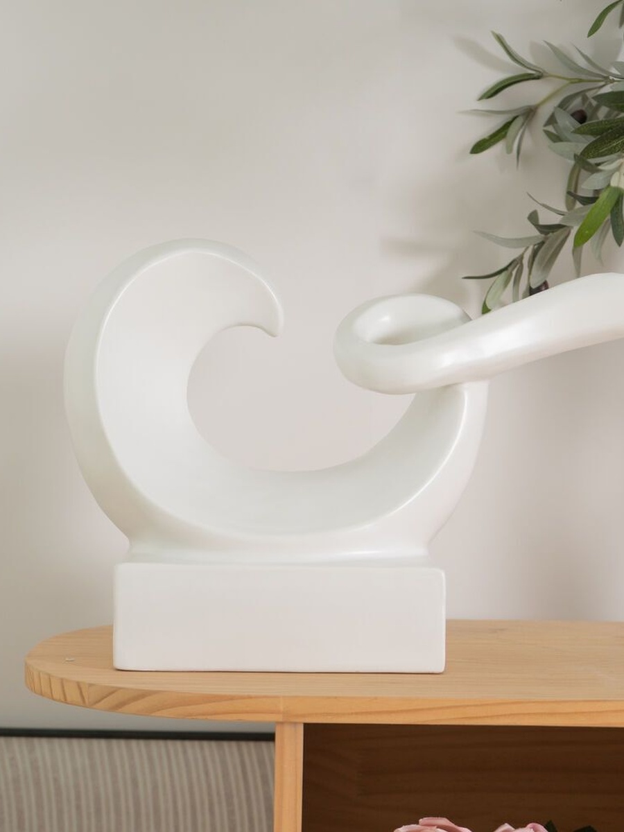 Liana Stoneware Abstract C Wht 40x19x30cm, White And Black, Decorative Figurine For Tabletop Shelf Console And Home Styling