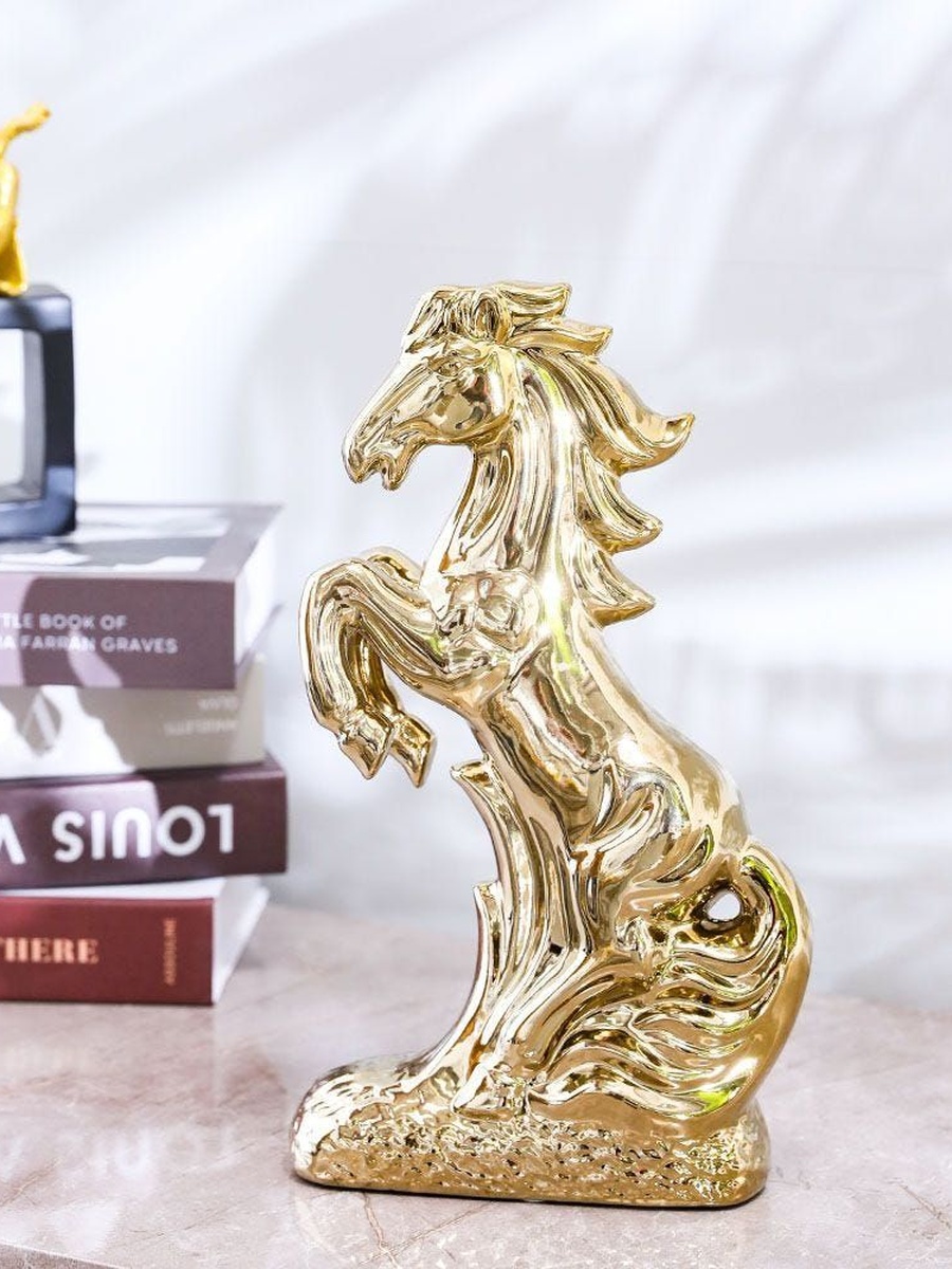 Liana Horse Gold 18x7x30cm HS219531 - 2, Ceramic, Decorative Figurine For Tabletop Shelf Console And Home Styling