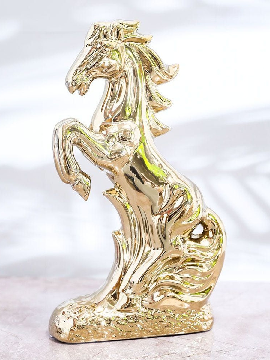 Liana Horse Gold 18x7x30cm HS219531 - 2, Ceramic, Decorative Figurine For Tabletop Shelf Console And Home Styling