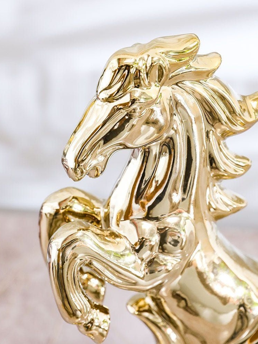 Liana Horse Gold 18x7x30cm HS219531 - 2, Ceramic, Decorative Figurine For Tabletop Shelf Console And Home Styling
