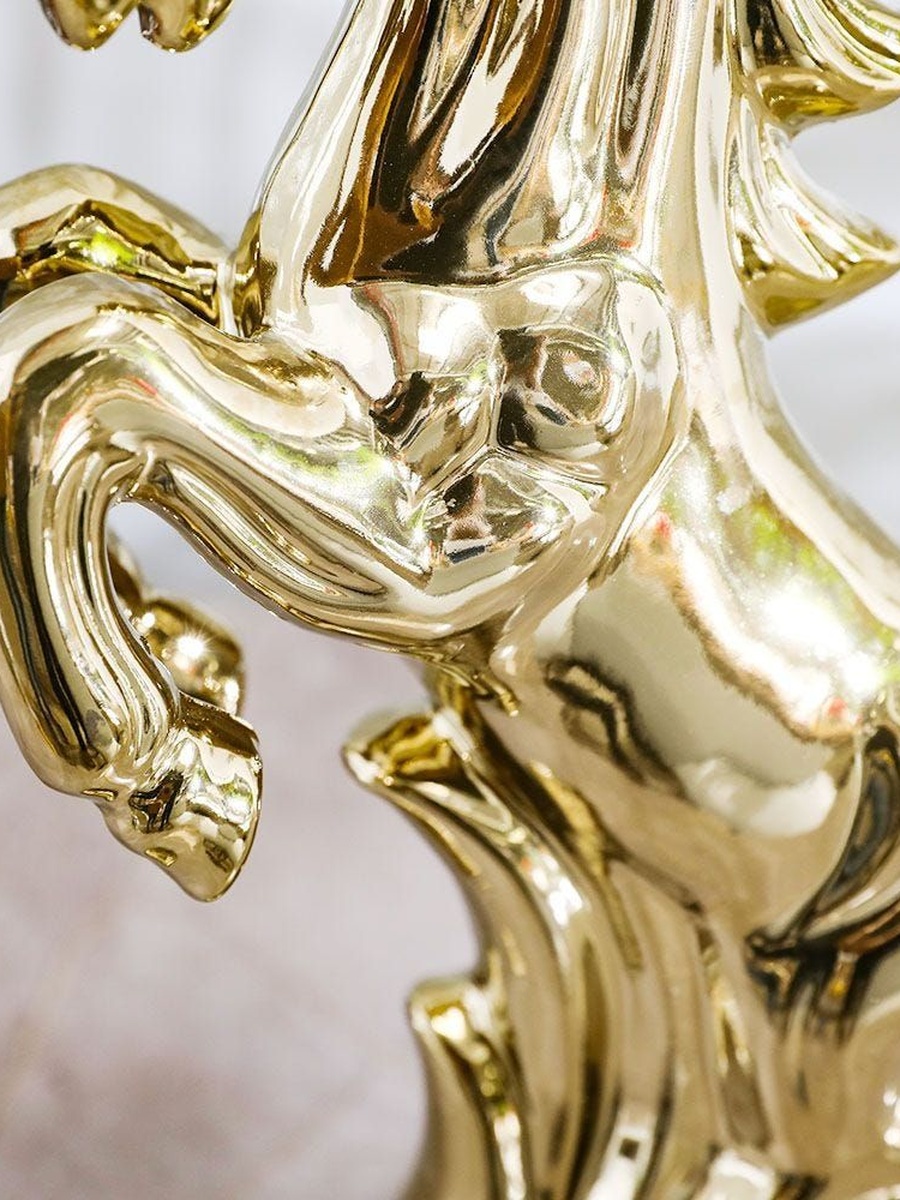 Liana Horse Gold 18x7x30cm HS219531 - 2, Ceramic, Decorative Figurine For Tabletop Shelf Console And Home Styling