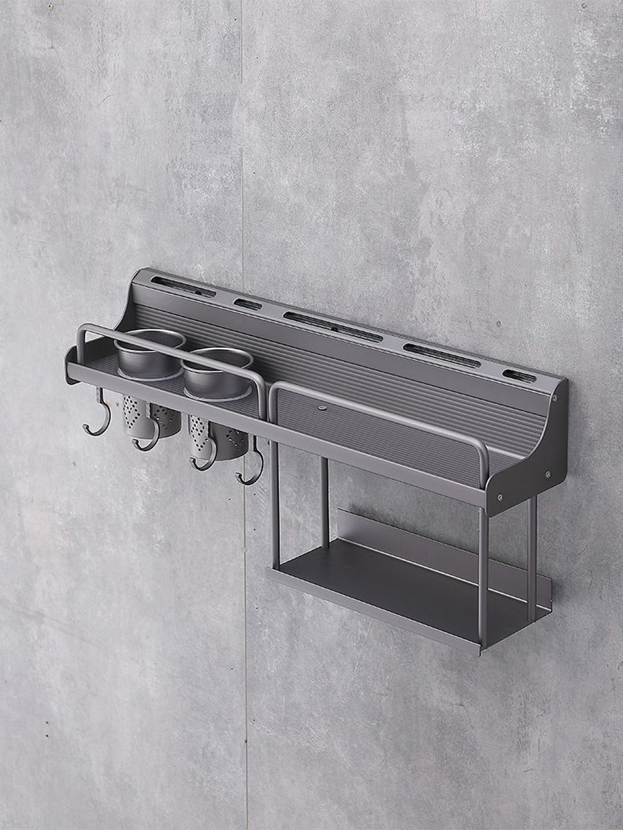Milano Luxe Duoline Kitchen Rack Plus Bm029, Gun Grey, Stainless Steel, Bathroom Corner Shelf For Shower Storage Toiletries And Accessories
