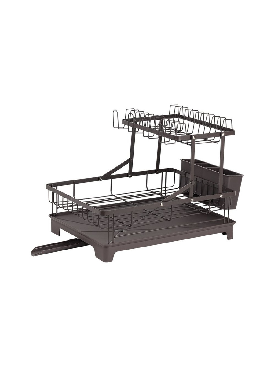 Chef'S Delight Bistro Bliss 2 - Tier Dish Rack Set-48x32x30cm, Brown, Metal, Dish Drying Rack For Kitchen Countertop Plates Cups And Utensils