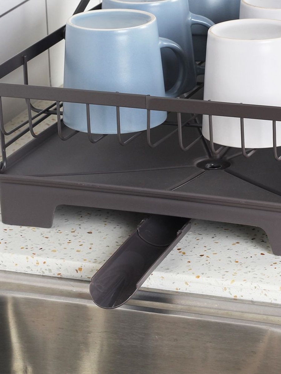 Chef'S Delight Bistro Bliss 2 - Tier Dish Rack Set-48x32x30cm, Brown, Metal, Dish Drying Rack For Kitchen Countertop Plates Cups And Utensils