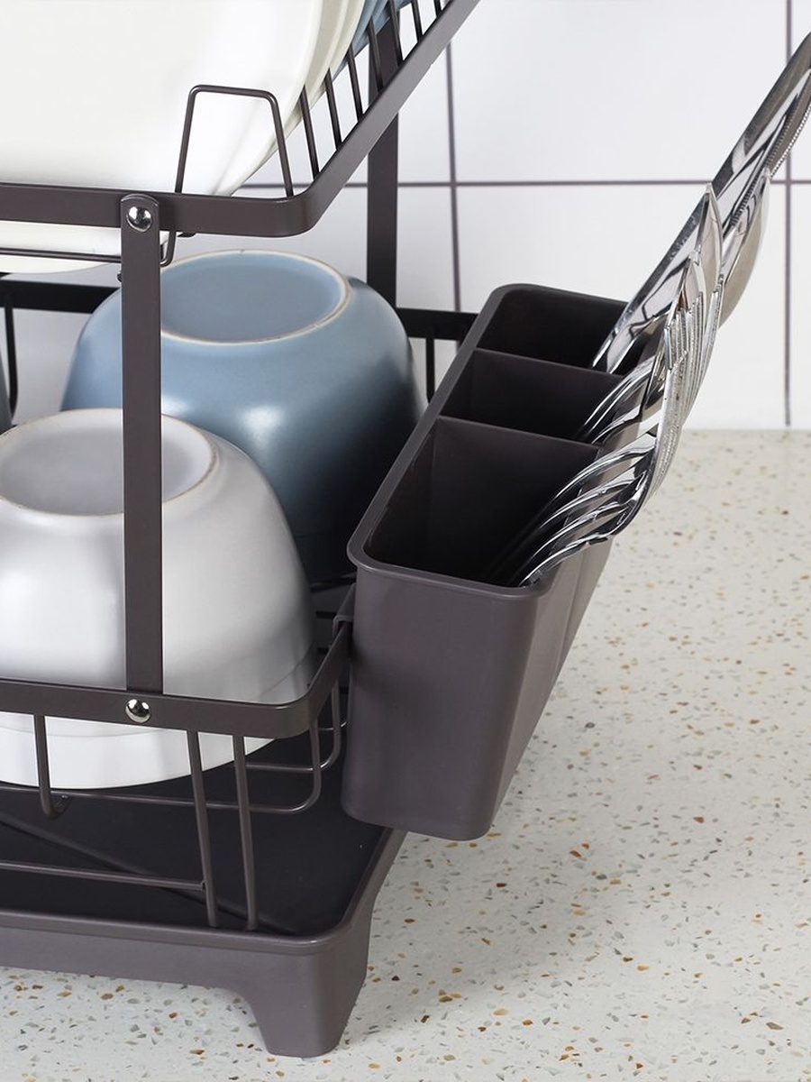 Chef'S Delight Bistro Bliss 2 - Tier Dish Rack Set-48x32x30cm, Brown, Metal, Dish Drying Rack For Kitchen Countertop Plates Cups And Utensils