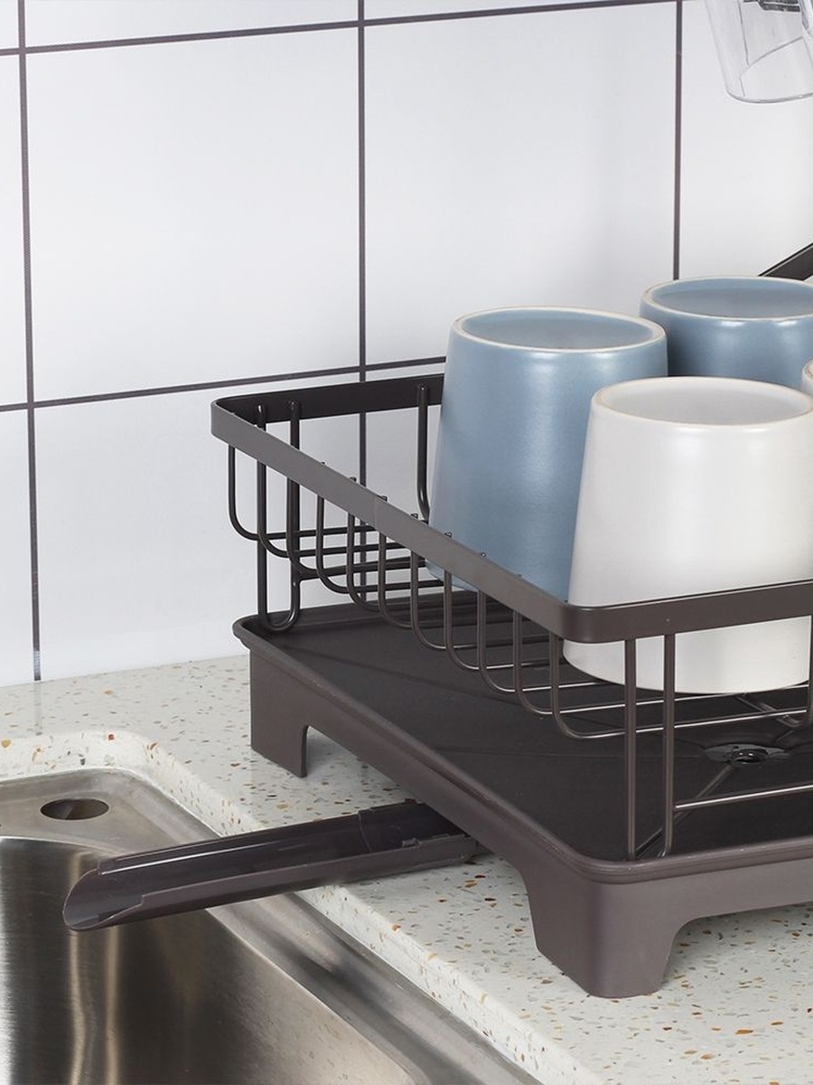 Chef'S Delight Bistro Bliss 2 - Tier Dish Rack Set-48x32x30cm, Brown, Metal, Dish Drying Rack For Kitchen Countertop Plates Cups And Utensils
