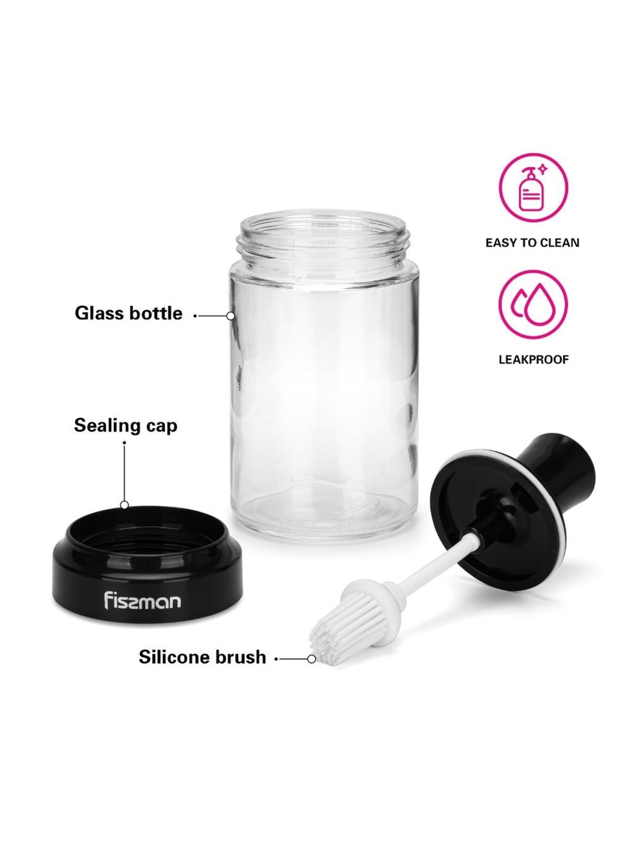 Oil Bottle 250 ml With Silicone Brush (Glass)6423, Clear