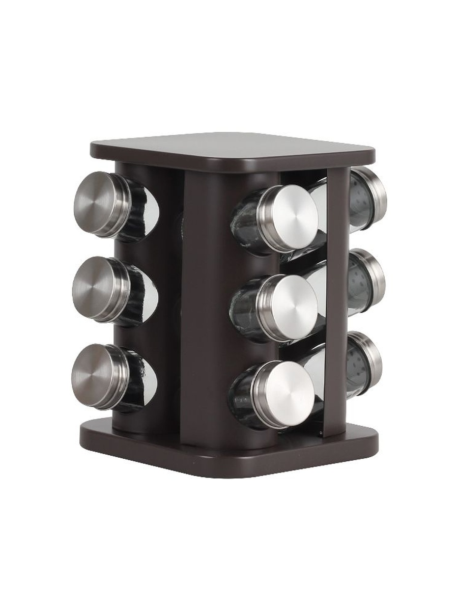 Bistro Bliss 13 - Piece Spice Rack Set Grey, 100Ml - 19x19x21.5cm, Brown, Metal