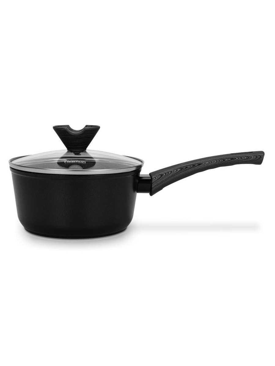 Sauce Pan Angela 16x8cm/1.39 Liter With Glass Lid, Aluminium With Non - Stick, Black