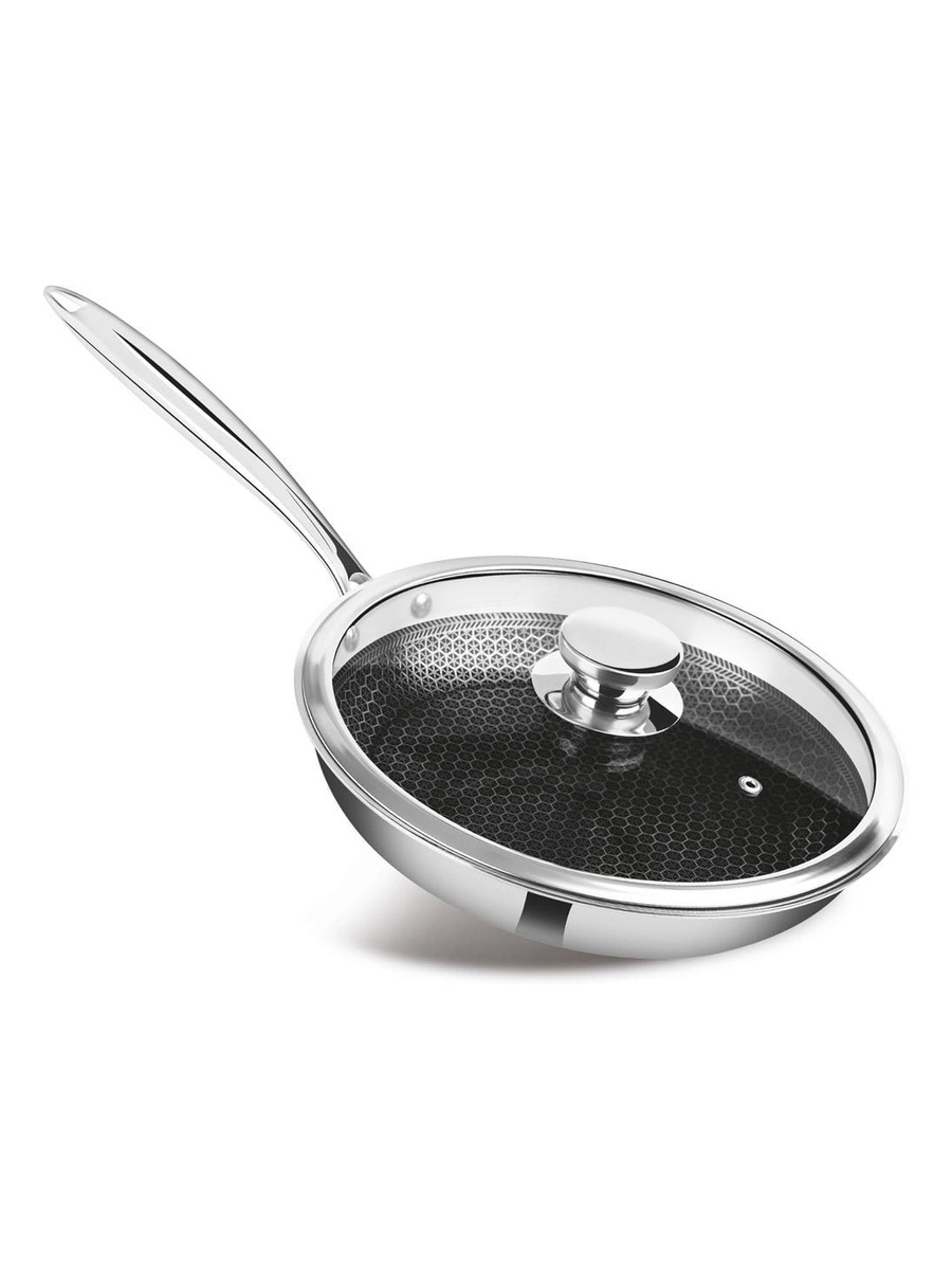 Pro Cook Triply Fry Pan With Lid 26CM - H.Comb, Silver, Stainless Steel