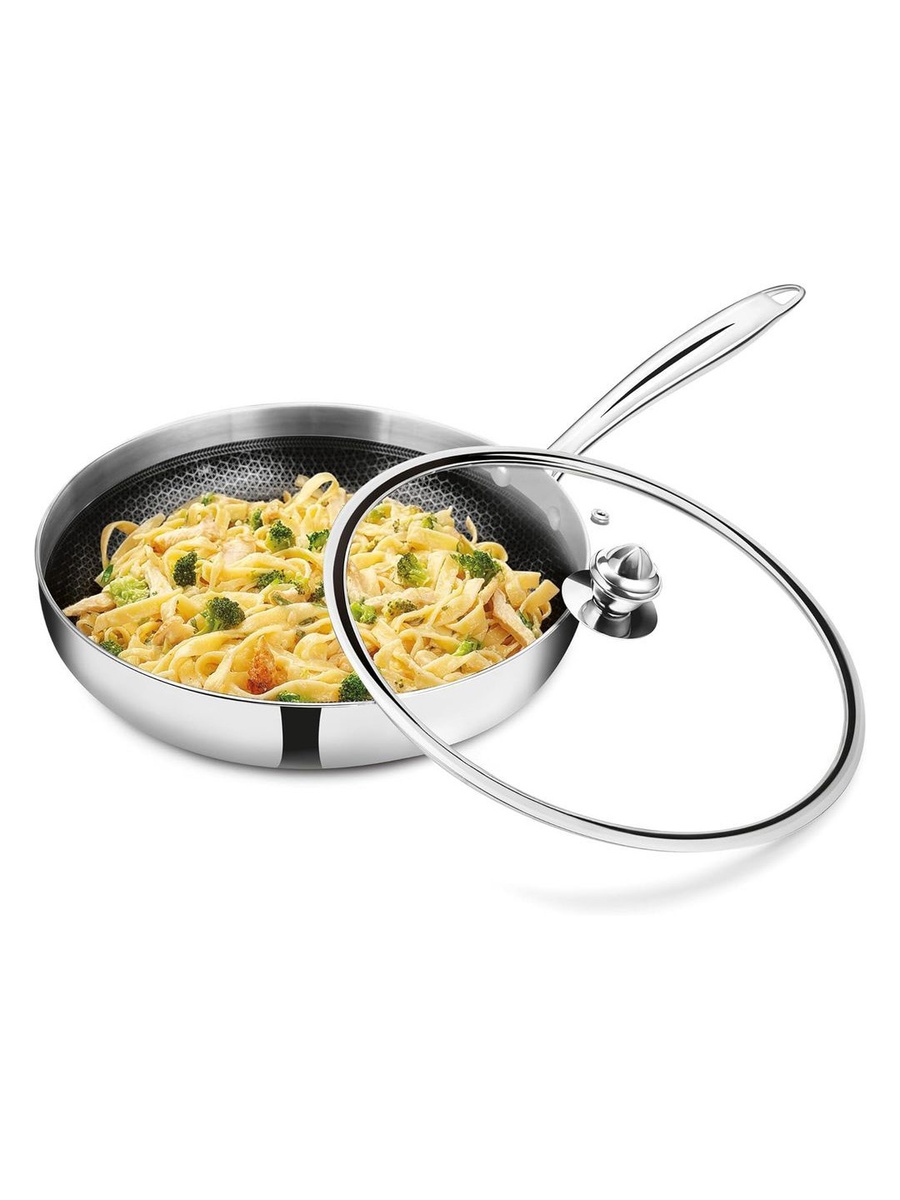 Pro Cook Triply Fry Pan With Lid 26CM - H.Comb, Silver, Stainless Steel